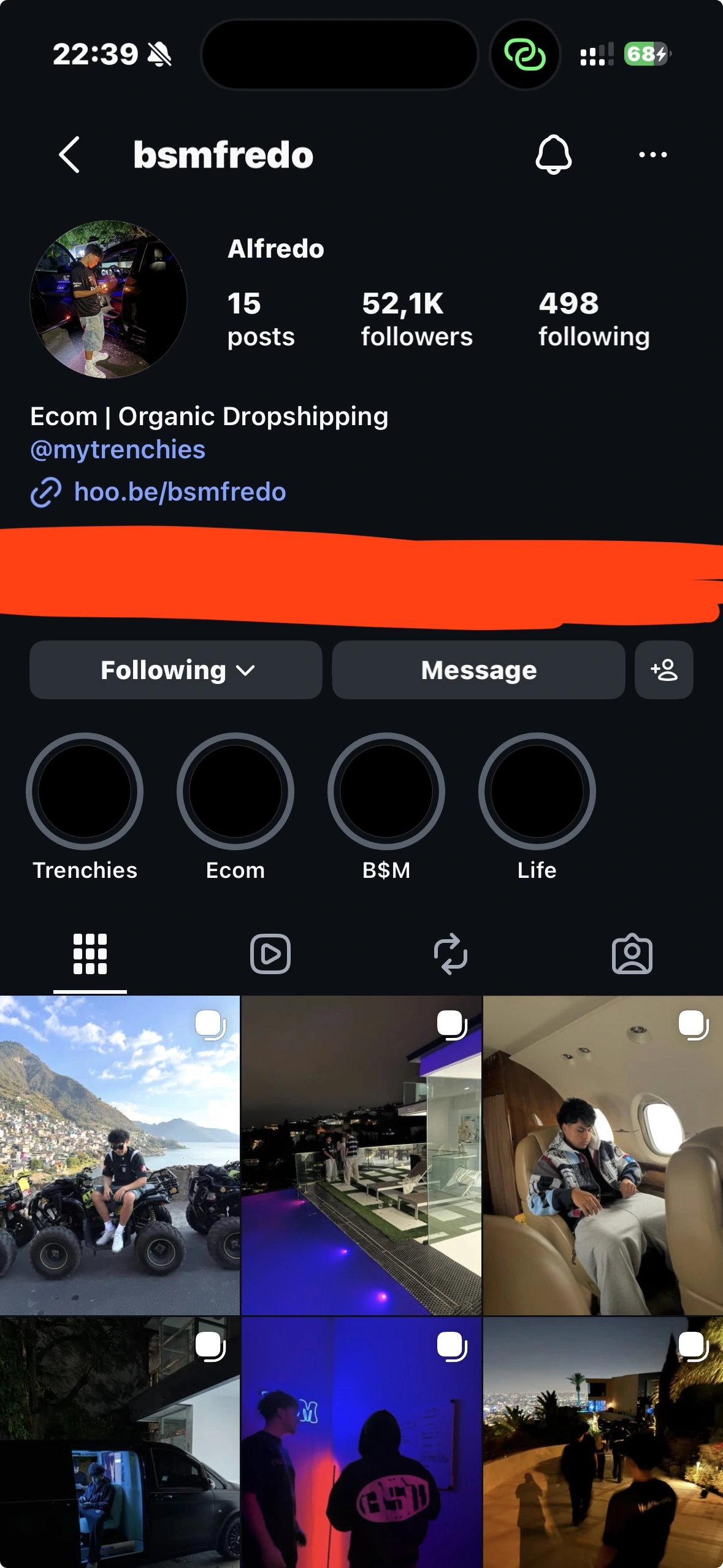The Instagram profile of the mentorship he bought at twenty-one.